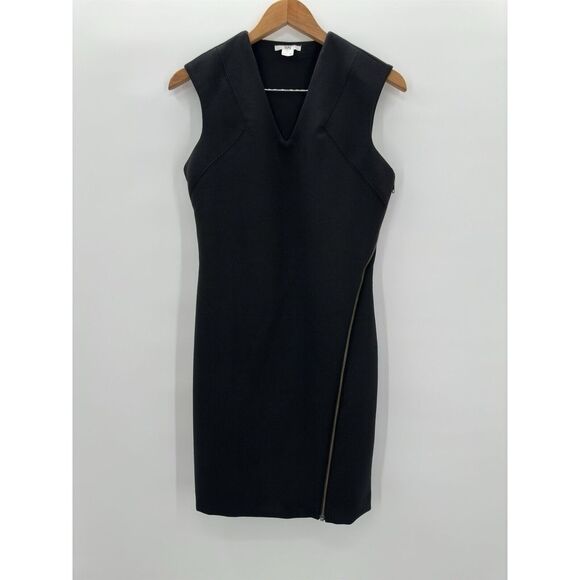 HELMUT Helmut Lang Black Moto Stretch‎ Angle Zipper Dress Size Medium Wool Blend - Picture 1 of 8
